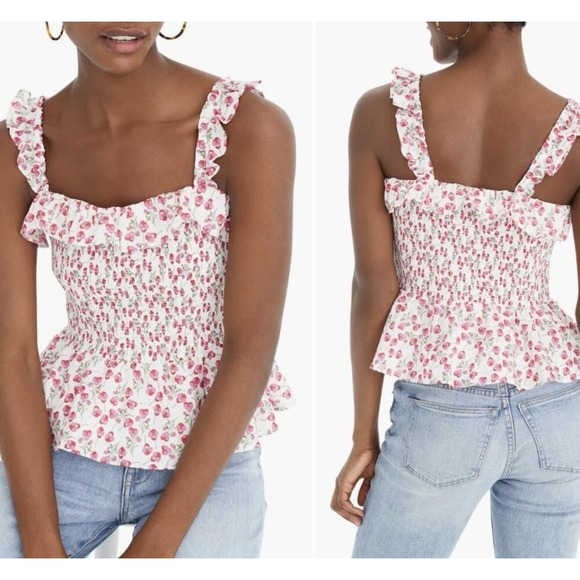 NEW! J. Crew Liberty of London Rose Floral Smocked Ruffle Top Pink SZ S - Picture 5 of 13